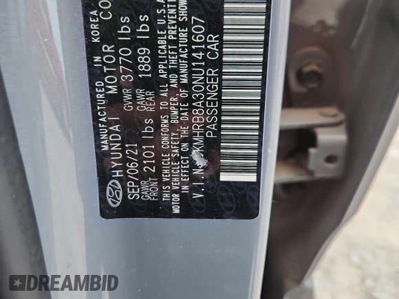 2022 Hyundai Venue SE with VIN KMHRB8A30NU141607, listed as a Copart auction lot 63023035 with 59,676 mi miles and Salvage title. Bid and sale history available at DreamBid. Image 14.