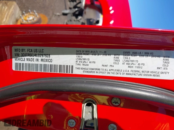 2020 Ram 2500 Power Wagon с VIN 3C6TR5EJ4LG297928, выставлен на аукционе IAAI как лот 40409115 с пробегом Не указан миль и . История ставок и продаж доступна на DreamBid. Изображение 9.