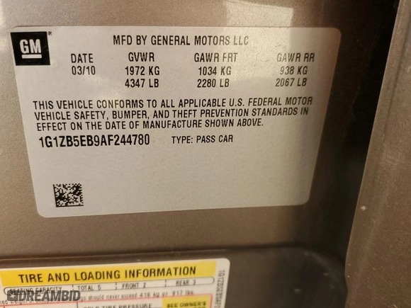 2010 Chevrolet Malibu LS w/1LS with VIN 1G1ZB5EB9AF244780, listed as a Copart auction lot 48532605 with 208,057 mi miles and Salvage Title. Bid and sale history available at carsss.com. Image 12.