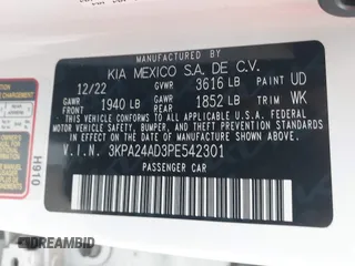 2023 Kia Rio S z VIN 3KPA24AD3PE542301, wystawiony jako IAAI lot #41364553 z przebiegiem 35 204 mil mil oraz . Historia ofert i sprzedaży dostępna na DreamBid. Obrazek 9.