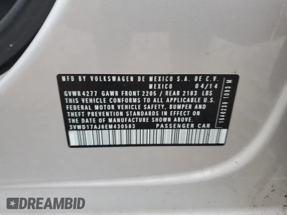 2014 Volkswagen Jetta Sedan SE with VIN 3VWD17AJ6EM430583, listed as a Copart auction lot 51464175 with 93,531 mi miles and Clean Title. Bid and sale history available at carsss.com. Image 12.