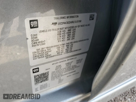 2024 Chevrolet Silverado 1500 LT with VIN 1GCPACEDXRZ310058, listed as a Copart auction lot 49049965 with 15,891 mi miles and Salvage Title. Bid and sale history available at DreamBid. Image 13.