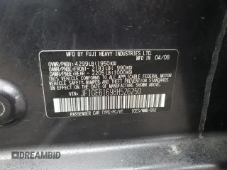 2008 Subaru Impreza Sedan (Natl) i with VIN JF1GE61698H526250, listed as a Copart auction lot 47476345 with 258,067 mi miles and Clean Title. Bid and sale history available at carsss.com. Image 12.