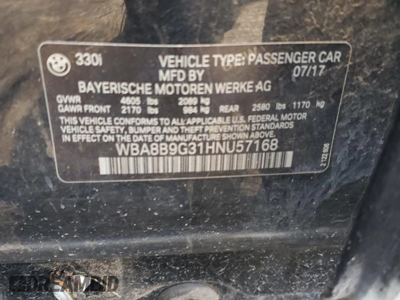 2017 BMW 3 Series 330i with VIN WBA8B9G31HNU57168, listed as a Copart auction lot 86913664 with 0 mi miles and Salvage Title. Bid and sale history available at carsss.com. Image 12.