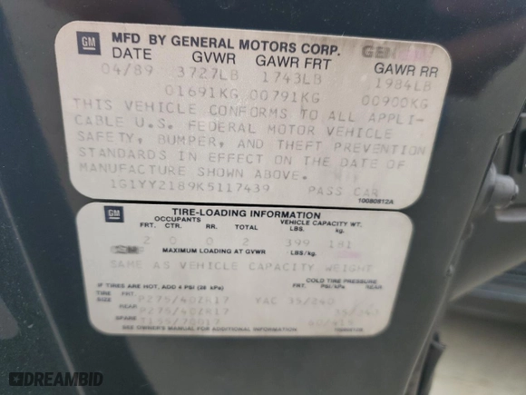 1989 Chevrolet Corvette with VIN 1G1YY2189K5117439, listed as a Copart auction lot 75006794 with 70,940 mi miles and Salvage Title. Bid and sale history available at carsss.com. Image 13.