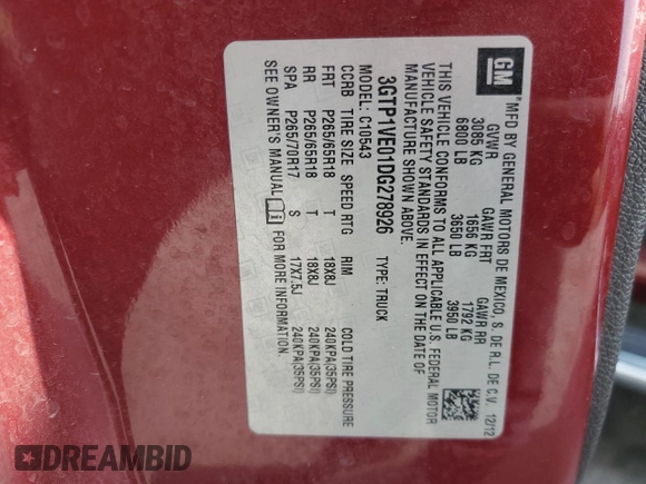2013 GMC Sierra 1500 SLE z VIN 3GTP1VE01DG278926, wystawiony jako Copart lot #53514715 z przebiegiem 316 317 mil mil oraz Szkoda całkowita • Salvage title. Historia ofert i sprzedaży dostępna na DreamBid. Obrazek 12.