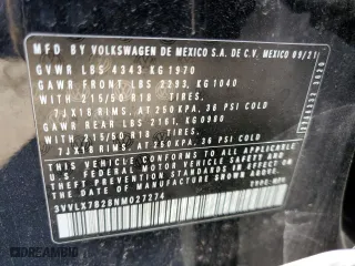 2022 Volkswagen Taos SE with VIN 3VVLX7B28NM027274, listed as a Copart auction lot 46595745 with 37,293 mi miles and Salvage Title. Bid and sale history available at carsss.com. Image 16.