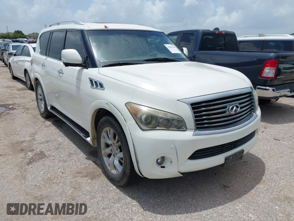 2012 Infiniti QX56 8-passenger with VIN JN8AZ2ND4C9716728, listed as a IAAI auction lot 42501339 with 216,302 mi miles and . Bid and sale history available at DreamBid. Image 1.