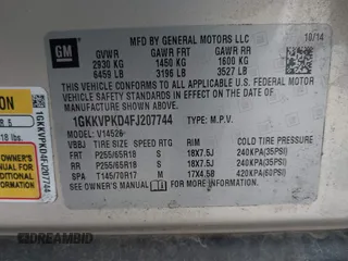 2015 GMC Acadia SLE with VIN 1GKKVPKD4FJ207744, listed as a IAAI auction lot 41670750 with 161,213 mi miles. Bid and sale history available at carsss.com. Image 9.