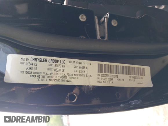 2015 Dodge Dart GT with VIN 1C3CDFEB3FD193779, listed as a IAAI auction lot 42495497 with Not provided miles and . Bid and sale history available at DreamBid. Image 9.