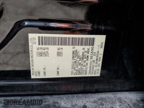 2020 Nissan Maxima Platinum with VIN 1N4AA6FVXLC365690, listed as a Copart auction lot 86352874 with 44,462 mi miles and Salvage Title. Bid and sale history available at DreamBid. Image 12.