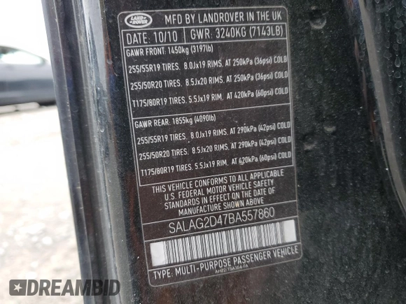 2011 Land Rover LR4 HSE with VIN SALAG2D47BA557860, listed as a Copart auction lot 49500905 with 181,922 mi miles and Clean title. Bid and sale history available at DreamBid. Image 16.