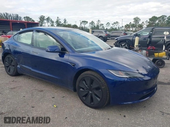 2025 Tesla Model 3 Long Range with VIN 5YJ3E1EA2SF919461, listed as a IAAI auction lot 41672494 with 777 mi miles and . Bid and sale history available at DreamBid. Image 1.