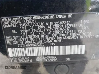 2011 Toyota RAV4 Ltd with VIN 2T3YF4DV9BW073770, listed as a IAAI auction lot 41319900 with 251,450 mi miles. Bid and sale history available at carsss.com. Image 9.