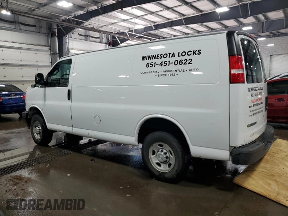 2018 Chevrolet Express Cargo Van with VIN 1GCWGAFP5J1242813, listed as a Copart auction lot 42059045 with 98,879 mi miles and Salvage Title. Bid and sale history available at carsss.com. Image 2.