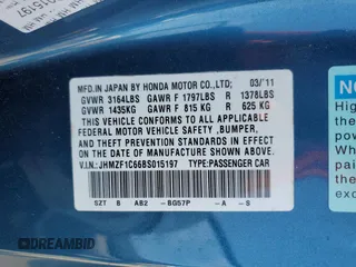 2011 Honda CR-Z EX z VIN JHMZF1C66BS015197, wystawiony jako Copart lot #49286855 z przebiegiem 107 718 mil mil oraz Szkoda całkowita • Salvage title. Historia ofert i sprzedaży dostępna na DreamBid. Obrazek 13.