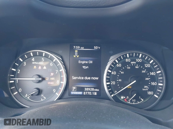 2021 Infiniti Q50 Luxe z VIN JN1EV7BPXMM705321, wystawiony jako IAAI lot #41838394 z przebiegiem 38 928 mil mil oraz . Historia ofert i sprzedaży dostępna na DreamBid. Obrazek 7.
