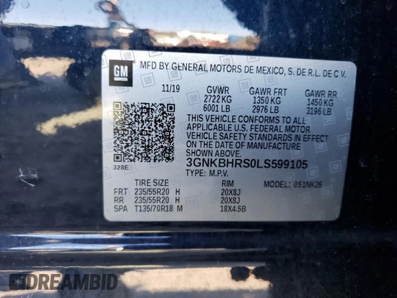 2020 Chevrolet Blazer LT with VIN 3GNKBHRS0LS599105, listed as a Copart auction lot 56298565 with 55,895 mi miles and Clean title. Bid and sale history available at DreamBid. Image 13.