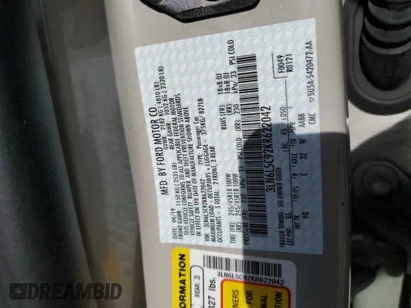 2019 Lincoln MKZ Reserve I с VIN 3LN6L5C92KR622042, выставлен на аукционе Copart как лот 48955105 с пробегом 30 527 миль миль и Чистый • Clean title. История ставок и продаж доступна на DreamBid. Изображение 12.