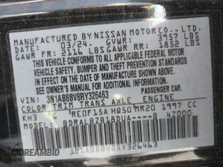 2024 Nissan Sentra S with VIN 3N1AB8BV8RY326463, listed as a IAAI auction lot 41993870 with 3,870 mi miles. Bid and sale history available at carsss.com. Image 9.