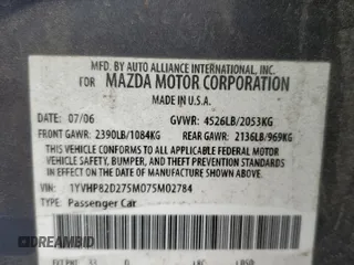2007 Mazda 6 S Sport VE with VIN 1YVHP82D275M02784, listed as a Copart auction lot 44386295 with 138,087 mi miles and Salvage Title. Bid and sale history available at carsss.com. Image 12.