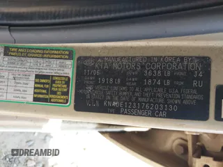 2007 Kia Rio LX with VIN KNADE123176203130, listed as a IAAI auction lot 41982135 with 221,702 mi miles. Bid and sale history available at carsss.com. Image 9.