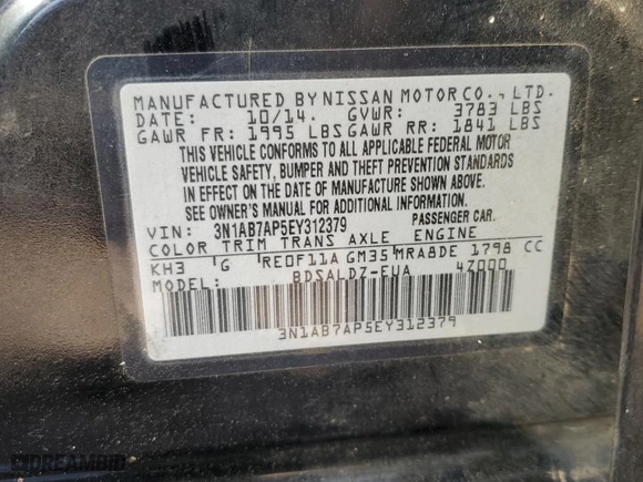 2014 Nissan Sentra S with VIN 3N1AB7AP5EY312379, listed as a Copart auction lot 49673235 with 123,500 mi miles and Salvage Title. Bid and sale history available at carsss.com. Image 12.