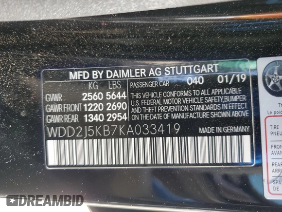 2019 Mercedes-Benz CLS with VIN WDD2J5KB7KA033419, listed as a Copart auction lot 83600804 with 74,674 mi miles and Salvage Title. Bid and sale history available at carsss.com. Image 12.