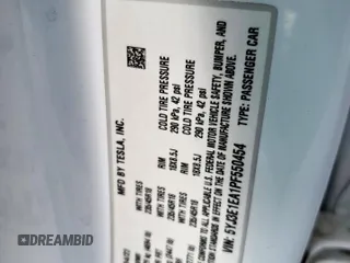 2023 Tesla Model 3 with VIN 5YJ3E1EA1PF550454, listed as a Copart auction lot 58985695 with 19,199 mi miles and Salvage title. Bid and sale history available at DreamBid. Image 12.