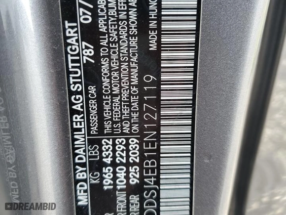 2014 Mercedes-Benz CLA-Class CLA 250 with VIN WDDSJ4EB1EN127119, listed as a Copart auction lot 45369175 with 127,280 mi miles and Salvage Title. Bid and sale history available at carsss.com. Image 12.