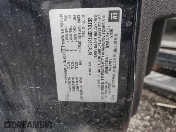 2008 GMC Sierra 1500 Work Truck z VIN 2GTEK13M781164978, wystawiony jako Copart lot #81586824 z przebiegiem 137 574 mil mil oraz Szkoda całkowita • Salvage title. Historia ofert i sprzedaży dostępna na DreamBid. Obrazek 12.