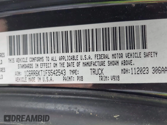 2015 Ram 1500 Express z VIN 1C6RR6KT1FS542543, wystawiony jako IAAI lot #42088483 z przebiegiem 232 955 mil mil oraz . Historia ofert i sprzedaży dostępna na DreamBid. Obrazek 9.
