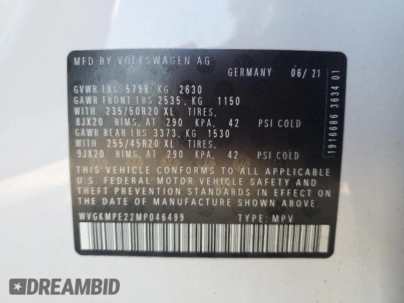 2021 Volkswagen ID.4 Pro S z VIN WVGKMPE22MP046499, wystawiony jako Copart lot #57947235 z przebiegiem 26 759 mil mil oraz Nie do naprawy • Non repairable. Historia ofert i sprzedaży dostępna na DreamBid. Obrazek 13.