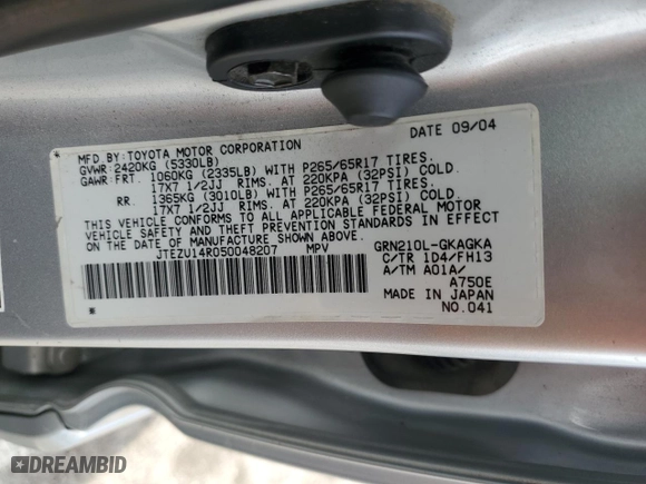 2005 Toyota 4Runner SR5 with VIN JTEZU14R050048207, listed as a Copart auction lot 51015635 with 163,945 mi miles and Salvage Title. Bid and sale history available at carsss.com. Image 12.