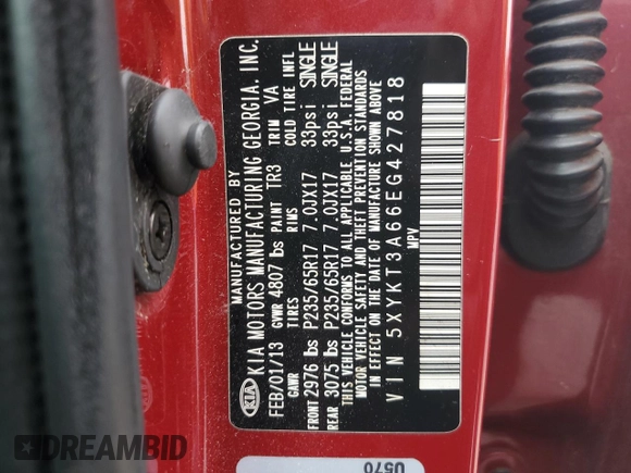 2014 Kia Sorento LX with VIN 5XYKT3A66EG427818, listed as a Copart auction lot 42912165 with 126,496 mi miles and Salvage Title. Bid and sale history available at DreamBid. Image 15.