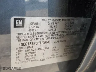 2017 Chevrolet Colorado 4WD WT with VIN 1GCGTBEN0H1190443, listed as a Copart auction lot 44068865 with 110,340 mi miles and Salvage Title. Bid and sale history available at carsss.com. Image 15.