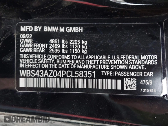2023 BMW M4 Competition xDrive z VIN WBS43AZ04PCL58351, wystawiony jako IAAI lot #41307049 z przebiegiem 33 207 mil mil oraz . Historia ofert i sprzedaży dostępna na DreamBid. Obrazek 9.