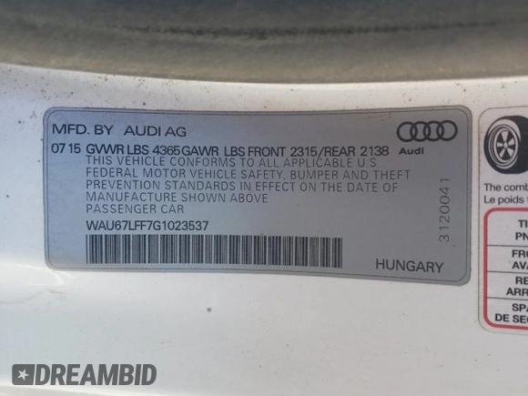 2016 Audi A3 1.8T Premium with VIN WAU67LFF7G1023537, listed as a Copart auction lot 77548984 with 39,169 mi miles and Salvage Title. Bid and sale history available at carsss.com. Image 12.