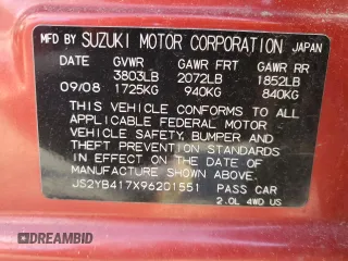 2009 Suzuki SX4 Touring AWD z VIN JS2YB417X96201551, wystawiony jako Copart lot #56630665 z przebiegiem 109 297 mil mil oraz Szkoda całkowita • Salvage title. Historia ofert i sprzedaży dostępna na DreamBid. Obrazek 13.