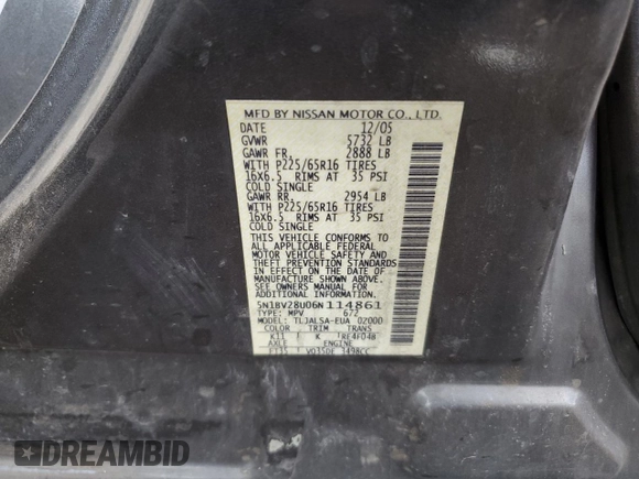 2006 Nissan Quest S Special Edition with VIN 5N1BV28U06N114861, listed as a Copart auction lot 77783544 with 192,627 mi miles and Salvage Title. Bid and sale history available at carsss.com. Image 15.