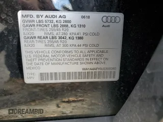 2018 Audi SQ5 Premium Plus with VIN WA1A4AFY0J2200260, listed as a Copart auction lot 74097954 with 61,514 mi miles and Salvage Title. Bid and sale history available at DreamBid. Image 14.