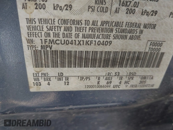 2001 Ford Escape XLT с VIN 1FMCU041X1KF10409, выставлен на аукционе IAAI как лот 39780383 с пробегом 246 336 миль миль и . История ставок и продаж доступна на DreamBid. Изображение 9.