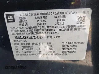 2016 Chevrolet Equinox LT with VIN 2GNALCEK1G6254395, listed as a IAAI auction lot 41872768 with 104,488 mi miles. Bid and sale history available at carsss.com. Image 9.