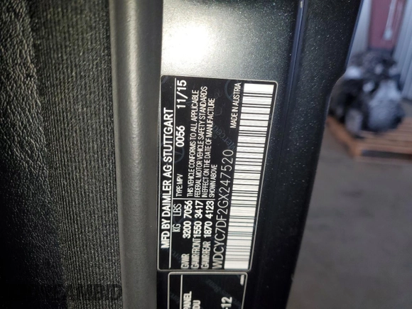 2016 Mercedes-Benz G-Class AMG G 63 with VIN WDCYC7DF2GX247520, listed as a Copart auction lot 83422424 with 61,417 mi miles and Salvage Title. Bid and sale history available at carsss.com. Image 14.