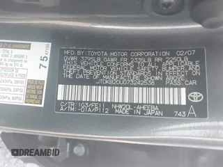 2007 Toyota Prius with VIN JTDKB20U073242538, listed as a IAAI auction lot 42482010 with 141,374 mi miles and . Bid and sale history available at DreamBid. Image 9.