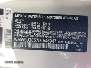 2013 MINI Hardtop with VIN WMWSU3C57DT546947, listed as a Copart auction lot 62088645 with 99,944 mi miles and Salvage title. Bid and sale history available at DreamBid. Image 13.