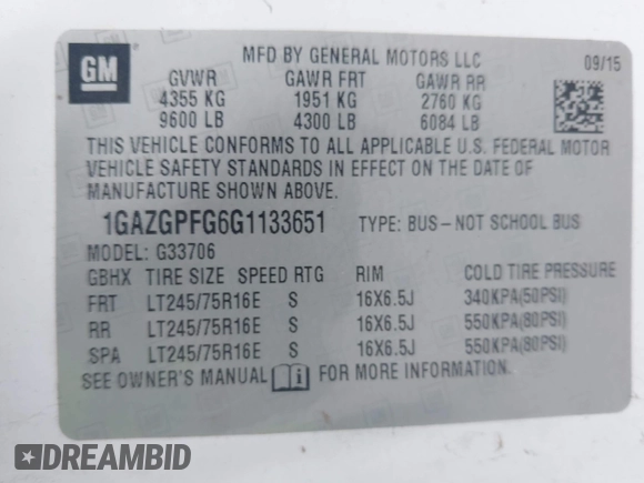 2016 Chevrolet Express Passenger LT with VIN 1GAZGPFG6G1133651, listed as a IAAI auction lot 41891733 with 167,344 mi miles and . Bid and sale history available at DreamBid. Image 9.