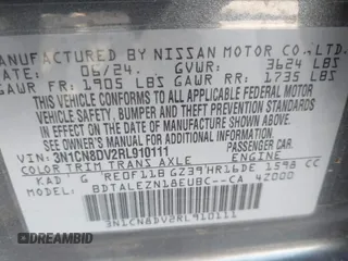 2024 Nissan Versa S z VIN 3N1CN8DV2RL910111, wystawiony jako IAAI lot #42028037 z przebiegiem 12 848 mil mil oraz . Historia ofert i sprzedaży dostępna na DreamBid. Obrazek 9.