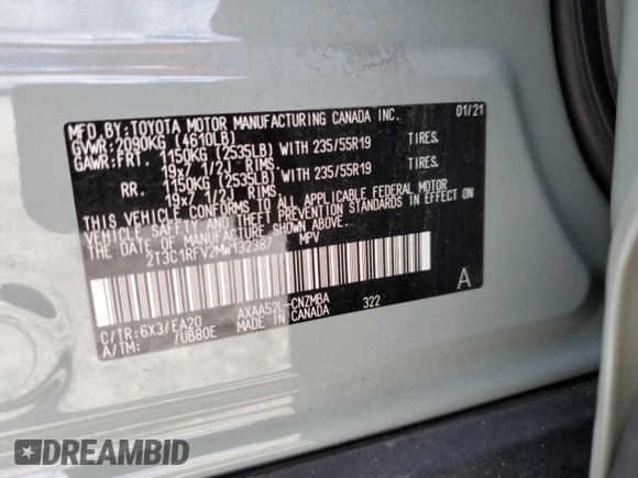 2021 Toyota RAV4 XLE Premium с VIN 2T3C1RFV2MW132387, выставлен на аукционе Copart как лот 61073075 с пробегом 40 622 миль миль и Списание • Salvage title. История ставок и продаж доступна на DreamBid. Изображение 14.