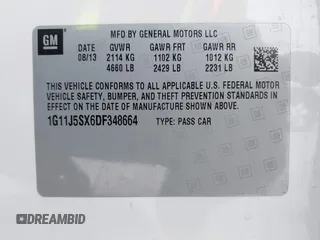 2013 Chevrolet Malibu LTZ with VIN 1G11J5SX6DF348664, listed as a IAAI auction lot 41994207 with 202,008 mi miles and . Bid and sale history available at DreamBid. Image 9.